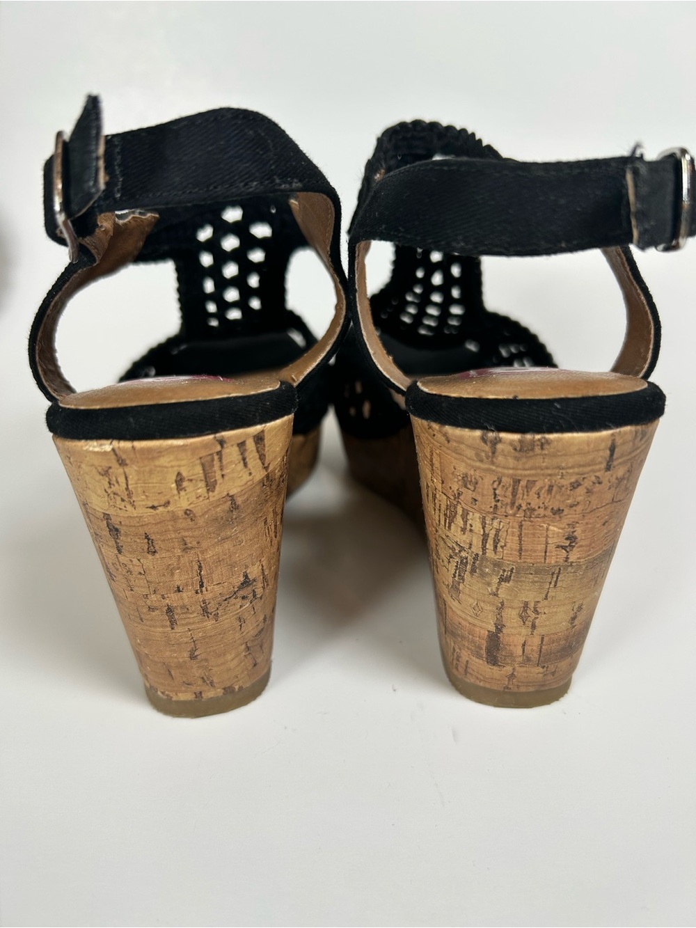 POP by EDL Evie Black Crochet Woven Slingback Wedge Sandals Size 8.5 M - Picture 5 of 10